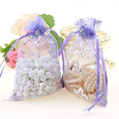 TooGet Vacías con Cordón de Organza Sobres Bolsas y Bolsas de Regalo de Boda（Púrpura y Mariposa）- 100PCS