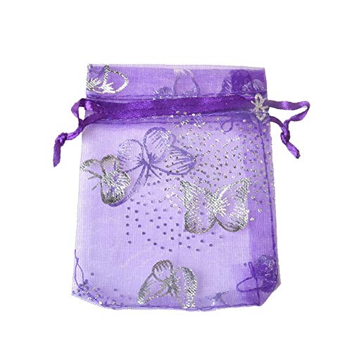 TooGet Vacías con Cordón de Organza Sobres Bolsas y Bolsas de Regalo de Boda（Púrpura y Mariposa）- 100PCS