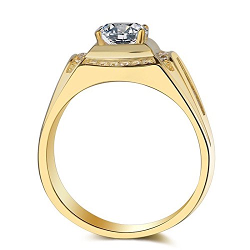 TOOGOO Anillo Chapado en Oro de 18 Quilates Anillo de los Hombres de Diamante de Zirconia cubica Compromiso de la Boda de los Hombres(EE.UU.10)