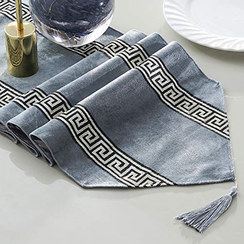 Top Finel Rayas geométrico de Color Corredor de la Tabla de Mezcla Camino con borlas para la Cena artística Fiesta decoración de la Boda Mesa de Comedor Manera(33cmX210cm) Gris