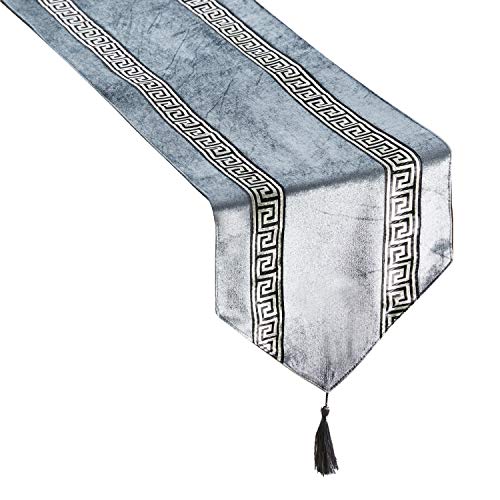 Top Finel Rayas geométrico de Color Corredor de la Tabla de Mezcla Camino con borlas para la Cena artística Fiesta decoración de la Boda Mesa de Comedor Manera(33cmX210cm) Gris