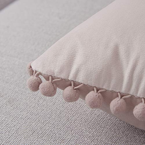 Topfinel Juego de 2 Cojines Fundas Terciopelo Decorativa Hogar Almohadas Fundas con pelota de Color Sólido Para Cama Sofás Sala de Estar Dormitorio Sala de Estudio Jardín Coche 45x45cm Rosa