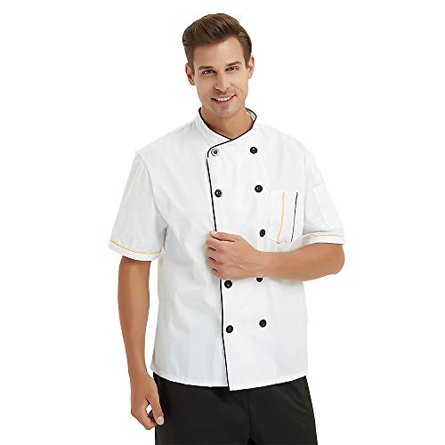 TopTie Chaqueta Chef Manga corta Cocina Cocinero Abrigo Raya Uniformes Blanco L