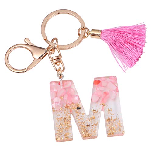 TOYANDONA Inicial Llavero Letra Alfabeto Llavero Encanto Borla Llavero Monedero Inicial Encantos para Bolsos Alfabeto Inicial Letra Colgante (Rosa M)