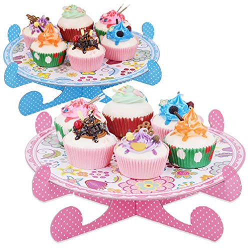 TOYANDONA Soporte para Cupcakes De Un Nivel Estante para Pasteles Desechable Suministros para Fiestas Bandeja De Aperitivos 2 Piezas (Rosa + Azul)