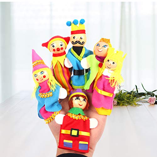 Toyvian Marionetas de Dedo de Madera Premium Cuentos de Hadas Canciones Infantiles Letras, Familia y muñecas de Kingdom Kingdom para niños Story Time (6pcs / Set)