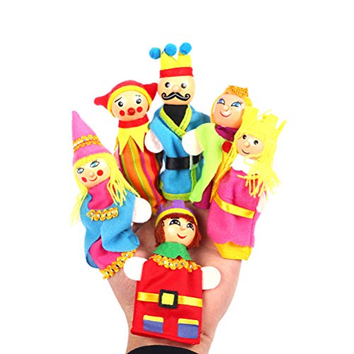 Toyvian Marionetas de Dedo de Madera Premium Cuentos de Hadas Canciones Infantiles Letras, Familia y muñecas de Kingdom Kingdom para niños Story Time (6pcs / Set)