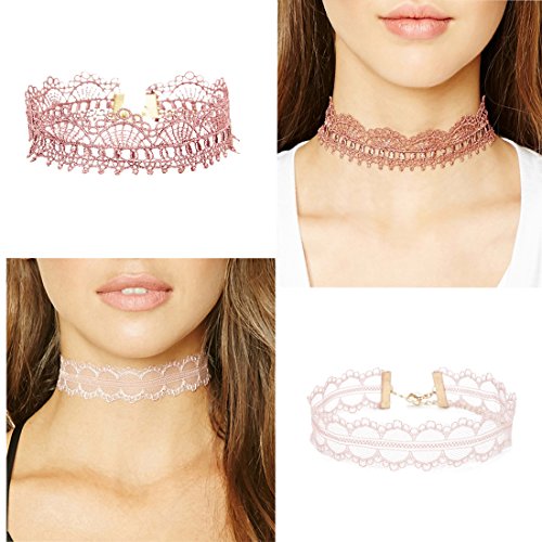 Tpocean 7 Piezas Rosado Cordón Collar del Ahogador Conjunto Gótico Floral Tatuaje Grueso Gargantilla para Mujeres Chicas