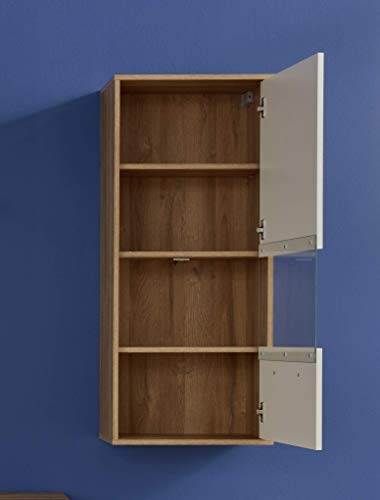 Trendteam Mueble, Vitrina roble antiguo, Korpus Alteiche Dekor, Blanco brillante, 50 x 112 x 125 cm