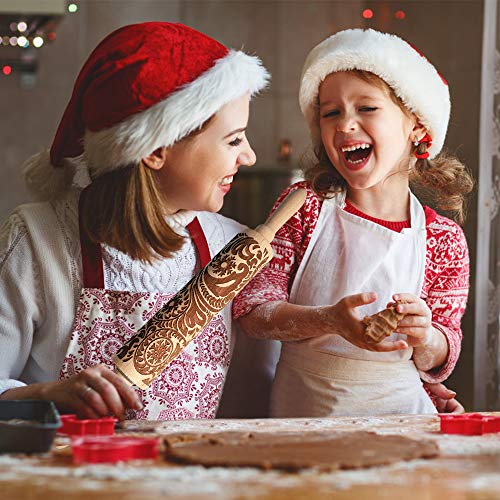 TTCOTOKE Rodillo Amasar, Madera Rodillo de Cocina con Relieve de Copo de Nieve Rodillo de Amasar de Navidad, El Mejor para Fondant, Pastas para Tartas y Pay, Galletas y Masa para Pasteles