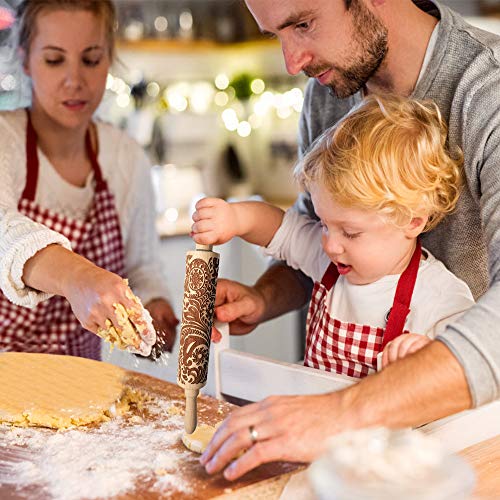 TTCOTOKE Rodillo Amasar, Madera Rodillo de Cocina con Relieve de Copo de Nieve Rodillo de Amasar de Navidad, El Mejor para Fondant, Pastas para Tartas y Pay, Galletas y Masa para Pasteles