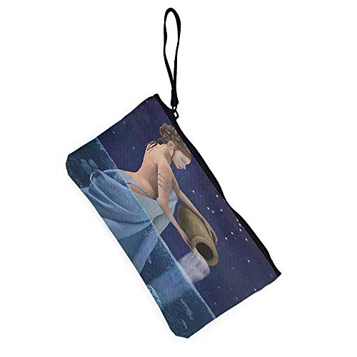 TTmom Carteras de Mujer,Monedero,Astrology Aquarius Lady with Pail in The Sea Water Signs Saturn Mystry at Night Stars Wallet Coin Purses Clutch W 8.5" x L 4.5" Blue Dark Blue