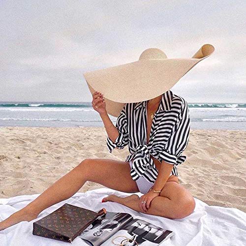 TUOLUO Sombrero De Playa Verano Negro ala Grande Sombrero para El Sol Plegable Papiro Gota De Agua Blanco