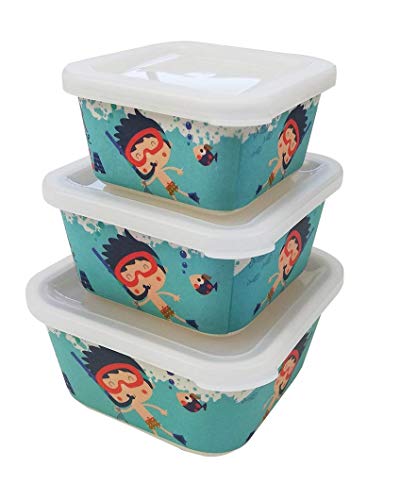 Tuper de Bambu Infantil ♻ 3 Tupers de Fibra de Bambú - Material Ecologico, Organico, Reciclable, Biodegradable - Ideal niños y bebé - Apto para Lavavajillas - Resistente y Ligero - Eco, Bio, Sin BPA