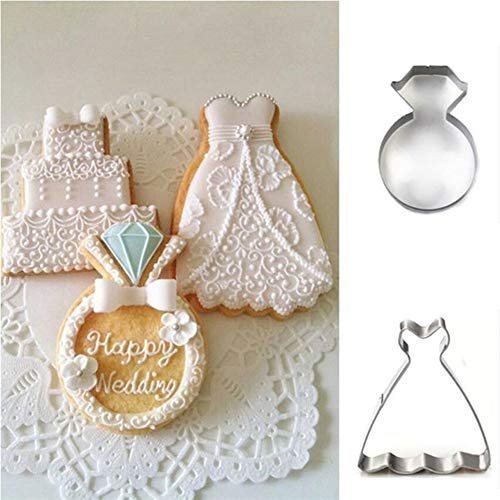 Turbobm Vestido de Novia Cortador de Galletas, Cortador de Galletas de Metal Fondant Herramientas de decoración de Pasteles Molde de bizcocho de Chocolate para Bodas, Compromiso, Despedida de Soltera