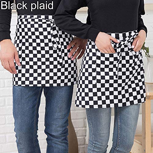 Tyrrdtrd Creativo Delantal de cintura corta de poliéster para catering, chef, camarero, equipo de bar, poliéster, negro, Black Plaid