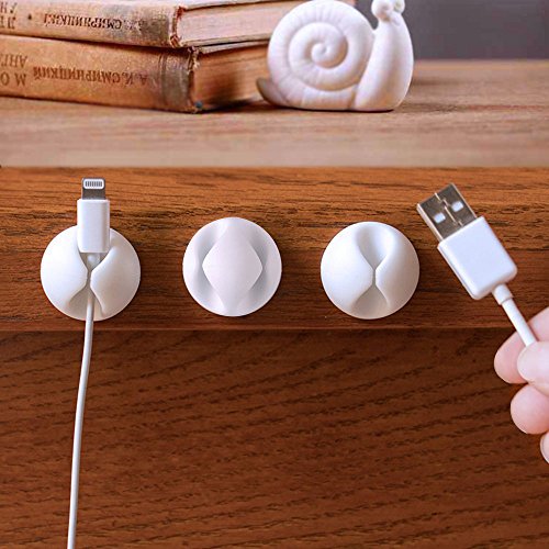 U-horizon 9 Piezas Clips de Cable Duraderos, Organizador de Cable, Sistema de Gestión de Cable, con Autoadhesivo Fuerte para TV PC Laptop o Hogar Oficina, Blanco