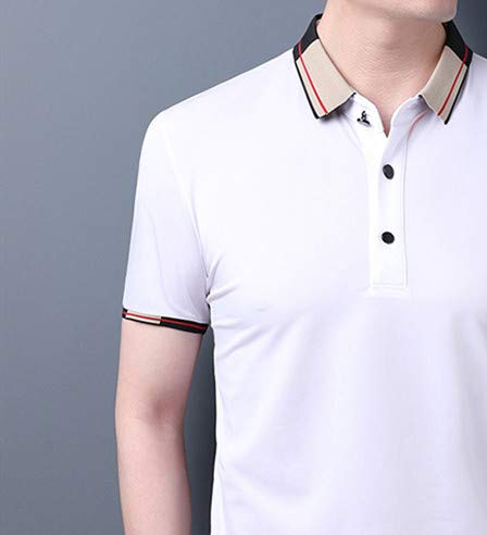 U/A de manga corta camiseta de los hombres de verano sección delgada de mediana edad suelta solapa de hielo camiseta de seda de color sólido Blanco blanco XXL