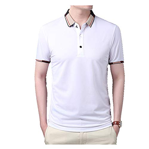 U/A de manga corta camiseta de los hombres de verano sección delgada de mediana edad suelta solapa de hielo camiseta de seda de color sólido Blanco blanco XXL