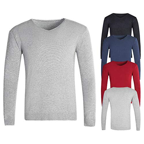 U/A - Suéter de cuello en V para hombre, entallado, color sólido Blanco blanco M