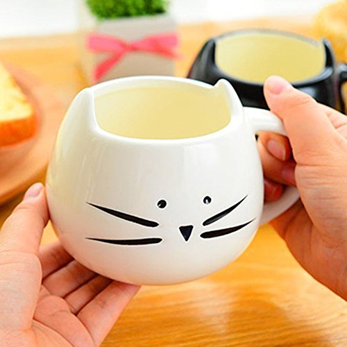 ufengke Creativo Blanco Gato Tazas De Café Tazas De Té De Porcelana, Lindo Mug De Cerámica Tazas Desayuno Pareja Taza, para Regalo, La Familia Y La Oficina