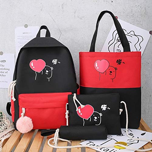 UKKD Bolsa para la Escuela 4Pcs / Niños Mochilas De Nylon Escuela Femenina Bandolera Bolsa De La Escuela Los Niños Bolsa De Corea Lindo para Las Niñas,A-Rosa