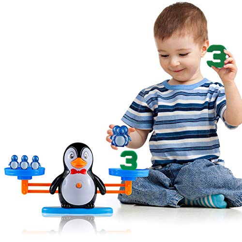 Ulikey Equilibrar Juego de Matemáticas, Juguete Animal Balanza, Juguete Educativo de Equilibrio, Balanza de Equilibrio Números Tarjetas, Juego Regalo Educativo para Niñas (Pingüino)