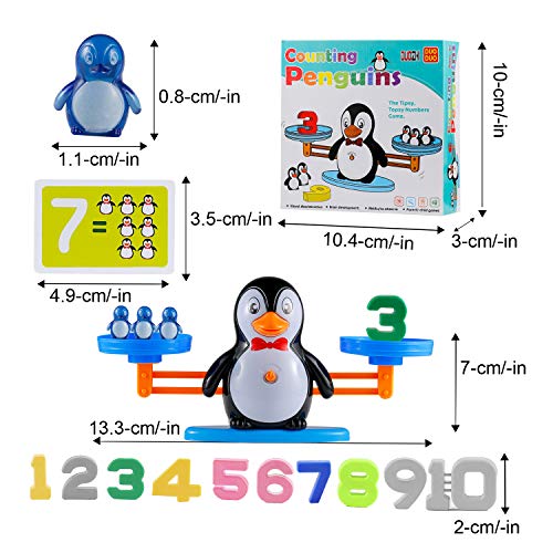 Ulikey Equilibrar Juego de Matemáticas, Juguete Animal Balanza, Juguete Educativo de Equilibrio, Balanza de Equilibrio Números Tarjetas, Juego Regalo Educativo para Niñas (Pingüino)