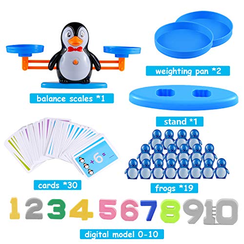 Ulikey Equilibrar Juego de Matemáticas, Juguete Animal Balanza, Juguete Educativo de Equilibrio, Balanza de Equilibrio Números Tarjetas, Juego Regalo Educativo para Niñas (Pingüino)