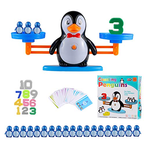 Ulikey Equilibrar Juego de Matemáticas, Juguete Animal Balanza, Juguete Educativo de Equilibrio, Balanza de Equilibrio Números Tarjetas, Juego Regalo Educativo para Niñas (Pingüino)