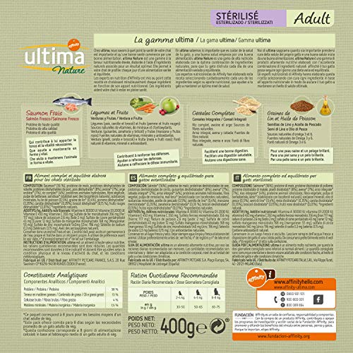 Ultima Nature Pienso para Gatos Esterilizados con Salmón, Pack de 8 x 400g - Total: 3.2kg