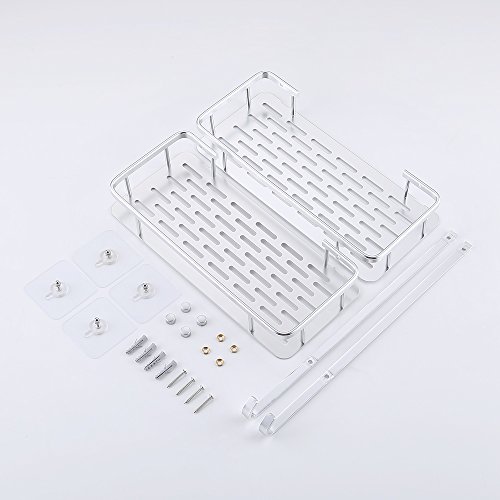 Umi. por Amazon Estantes para Ducha Entramado de baño Aluminio Espacial Perforado Gancho para Colgar Organizador de Ducha Estante para el baño de dos Niveles de Montaje sin Taladro, A4028BDF