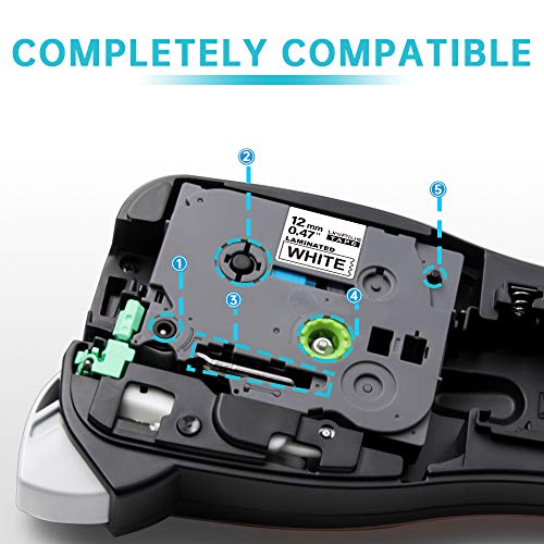 UniPlus Cinta de Etiquetas Compatible para Brother P-Touch Tze-231 Tze231 12mm Casetes de Cinta Laminada para Brother P-Touch PT-1000 P700 1280 GL-H100 GL-H105, 12mm x 8m, Negro sobre Blanco, 4-Pack