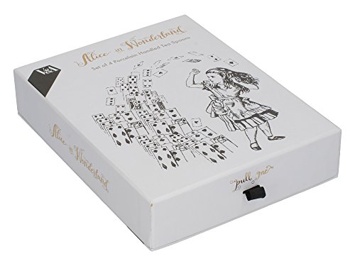 V&A Alicia en el país de las maravillas de acero inoxidable con asas decorativas de porcelana, 15,5 cm, color blanco