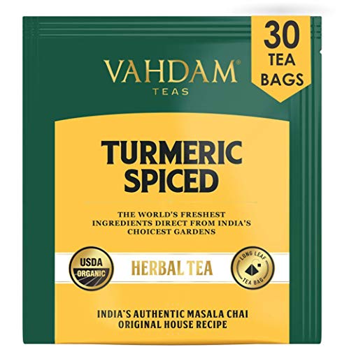 VAHDAM, Orgánica Té de hierbas con sabor a cúrcuma (30 Bolsitas De Té) | GANADOR DEL PREMIO SOFI | LA ESPECIA DE LA MARAVILLA DE LA INDIA | Polvo De Cúrcuma Mezclado Con Especias Frescas