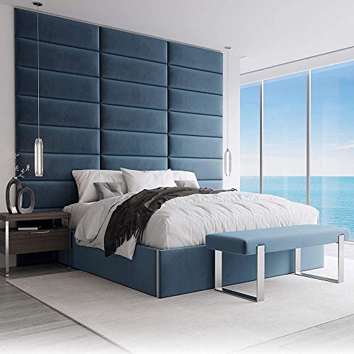 VANT Paneles de Pared con Tapizados - Paquetes de 4 - Fácil Instalar - Cabecera Gemelo - Tamaño Gigante(Peluche Terciopelo Azul Pavo Real, 76cm Ancho)