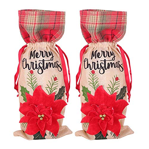 Vaorwne 2 Piezas de Cubierta de Botella de Vino de Navidad para Decoraciones de Mesa de Fiesta de Degustación de Vinos de Cena de Navidad