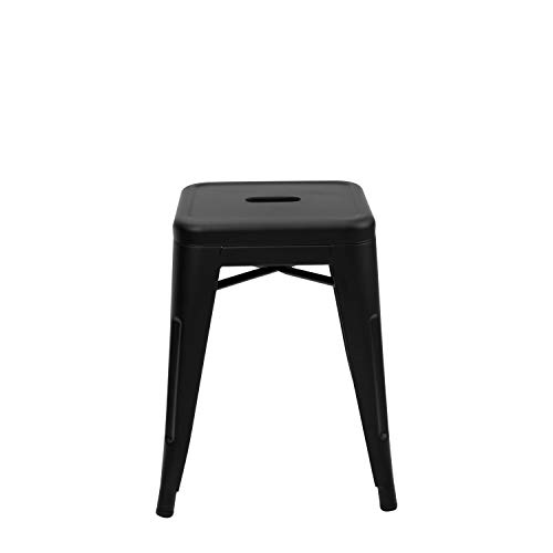 Vaukura Taburete Bajo Tolix (Pack 4) - Taburete Industrial Metálico Mate (Negro)