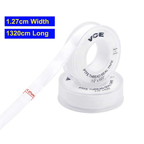 VCE 2 Unidades Cinta PTFE de Rosca Cinta Selladora teflón de Tubería Impermeable para Plomería,Grifo, 12 mm x 13 m