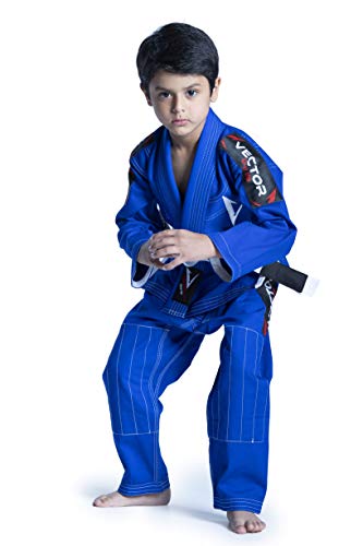 Vector Sports brasileño BJJ Gi Jiu Jitsu Gi para niños con Uniforme Kimonos ultraligeros y duraderos, Pantalones y Chaquetas preencogidos Tejido de Perlas, 100% algodón. Serie Attila