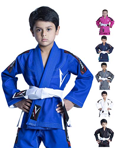 Vector Sports brasileño BJJ Gi Jiu Jitsu Gi para niños con Uniforme Kimonos ultraligeros y duraderos, Pantalones y Chaquetas preencogidos Tejido de Perlas, 100% algodón. Serie Attila
