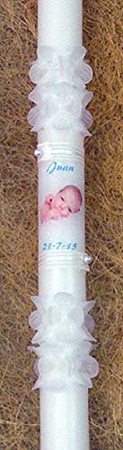 Vela cirio de bautizo-PERSONALIZADA con la foto del bebé medidas 52x3cm