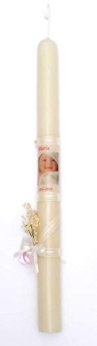 vela de bautizo foto y flor 40x3 cm -PERSONALIZADA CON LA FOTO DEL BEBE