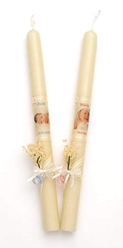 vela de bautizo foto y flor 40x3 cm -PERSONALIZADA CON LA FOTO DEL BEBE