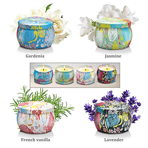 Velas Aromaticas, Cera de Soja Natural, Velas Perfumadas Regalos para Mujer, 4*4.4oz 25-30 Horas, Aromaterapia,Yoga,Aniversario,Día de Acción de Gracias, Gardenia, Lavanda, Jazmín, Vainilla