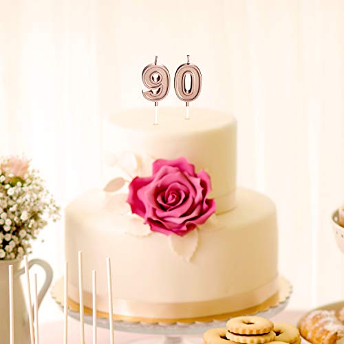 Velas de Cumpleaños 90 Velas de Numeros de Pastel Topper Decoración de Pastel de Feliz Cumpleaños para Cumpleaños Boda Aniversario Celebración, Oro Rosa