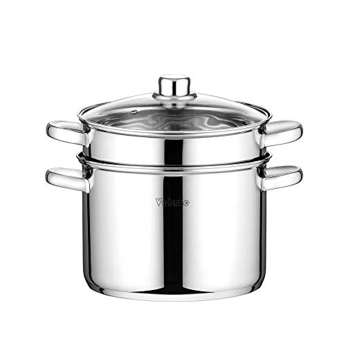 Velaze Olla para Pasta, Olla de Acero Inoxidable con Cesto de Cocción Vaporera y Tapa, Ollas para Verduras(7,2L)