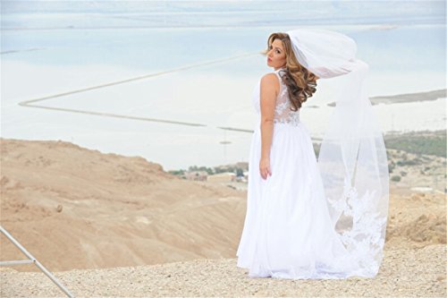 Velo de Novia de una Sola Capa Lianshi Bridal Veil Encaje Bordado de la Novia Suministros 3 m (Blanco)