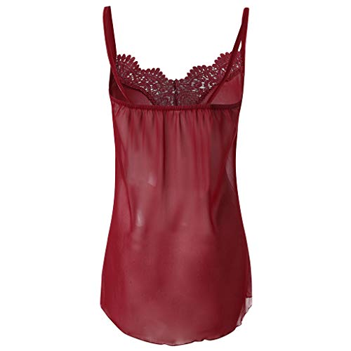 VEMOW Tirantes Camisetas Mujeres Chaleco de Encaje Cuello en v sin Mangas Floja Camisola Casual Tops Blusa(A Rojo,S)