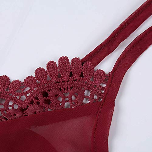 VEMOW Tirantes Camisetas Mujeres Chaleco de Encaje Cuello en v sin Mangas Floja Camisola Casual Tops Blusa(A Rojo,S)